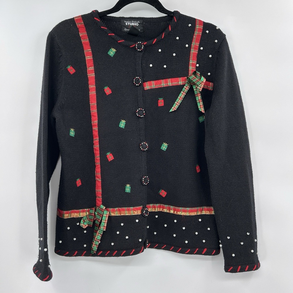 VTG Designers Original Studio Joy‎ Christmas Cardigan Sweater Size S Presents
